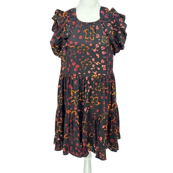 entro Dresses & Skirts - Entro Women's Ruffle Sleeve Floral Dress Black M Tiered Boho Mini Lined
